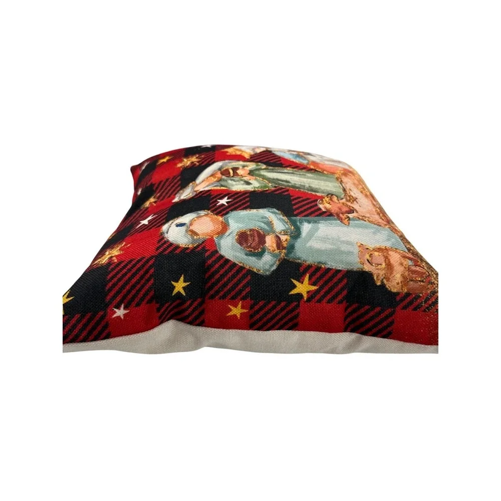 Nativity Scene Throw Pillow‎ Buffalo Plaid Star Zipper Closure Christmas 18